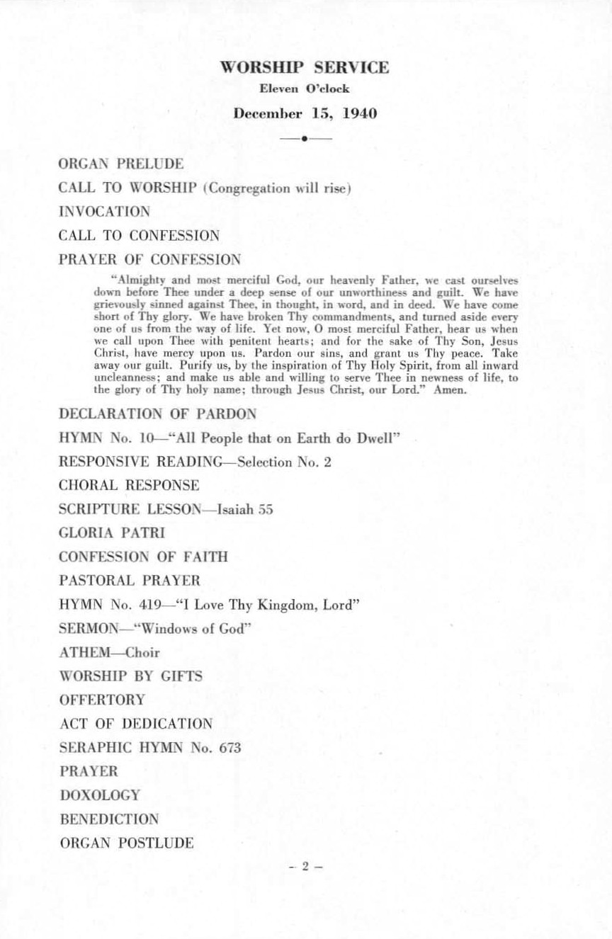 Dedication of New Windows